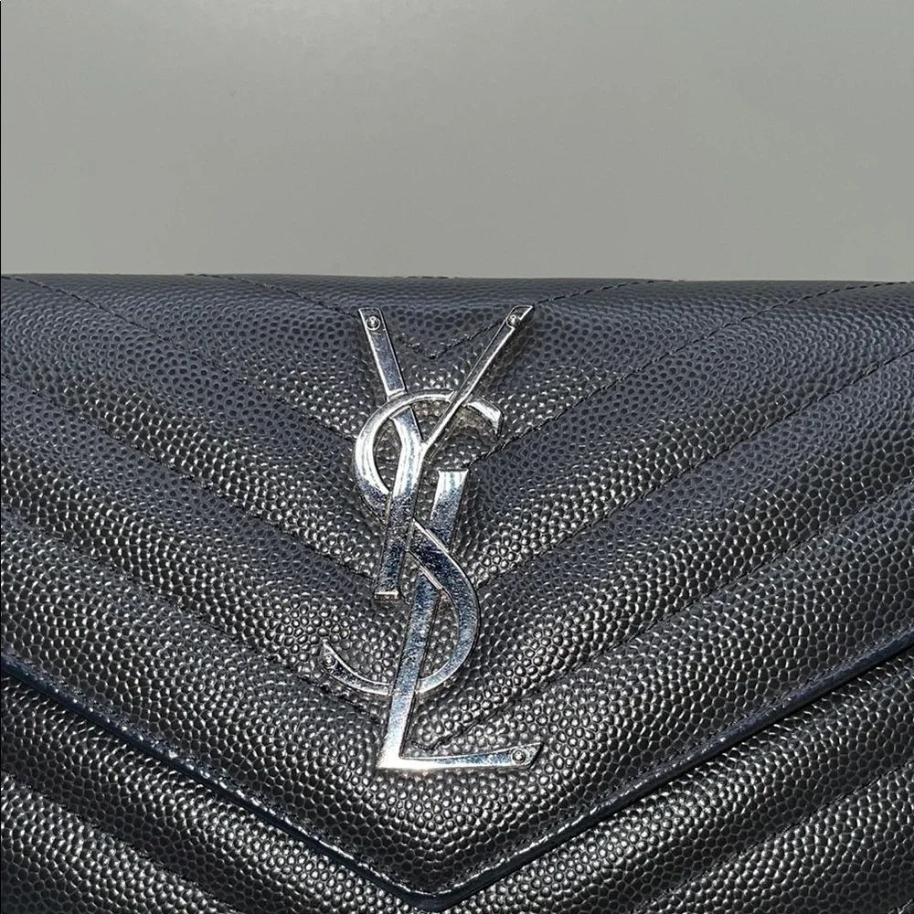 Yves Saint Laurent Gray Chevron Clutch with Silver Chain - Picture 3 of 16
